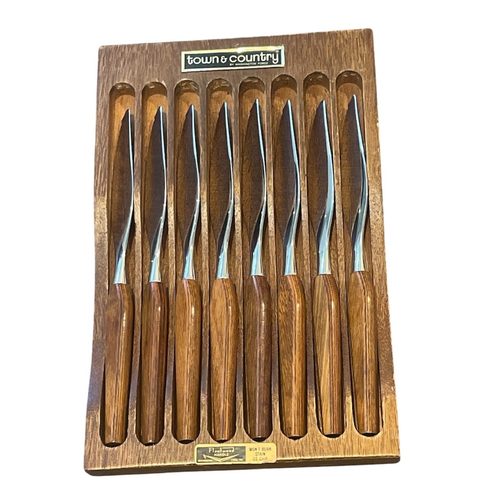 Town & Country Steak Knife Set Washington Forge Wood Handle Stainless Blade MCM